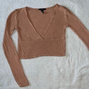 Forever 21 Ribbed Deep V-Neck Blouse - Brown